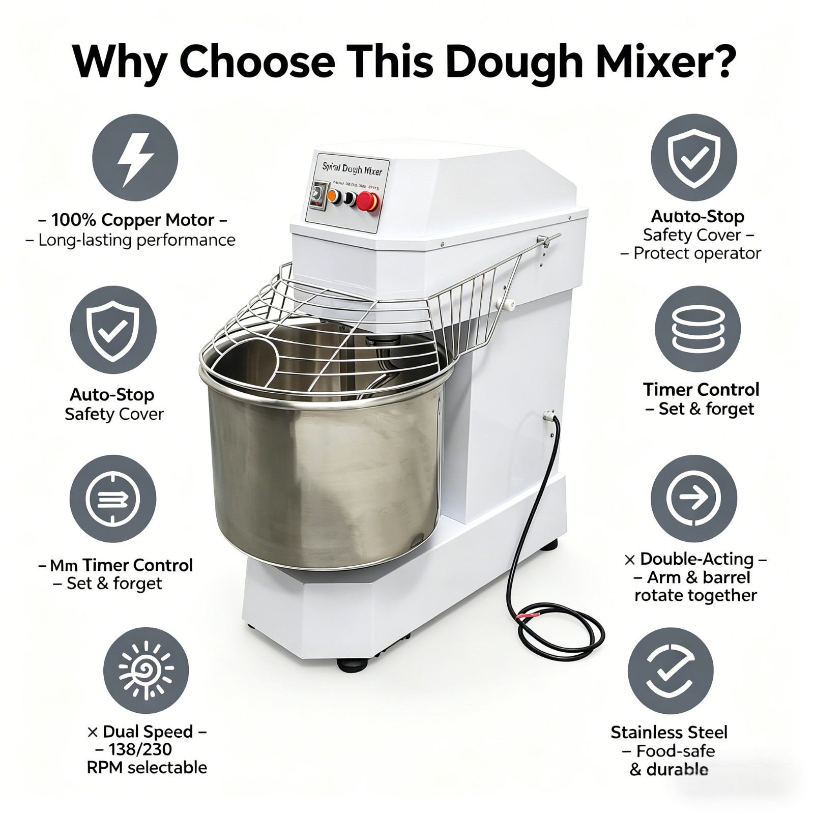 220V CNC Pizza Dough Mixer Machine 60QT Dual Action and Dual Speed Stand Mixer
