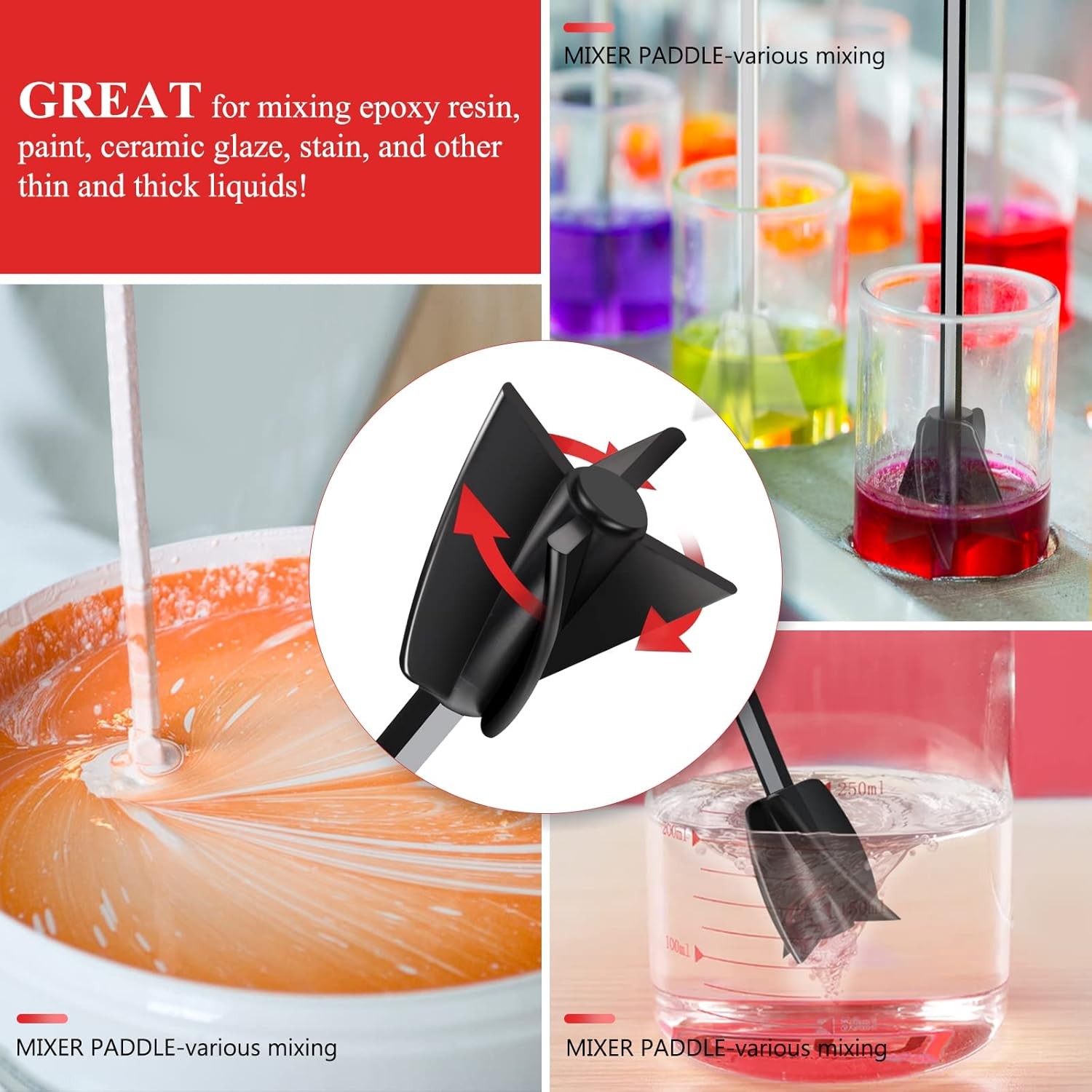 4 Pcs Resin Mixer Paddles for Drill, 4 pcs-Mixer Paddles, White, Black
