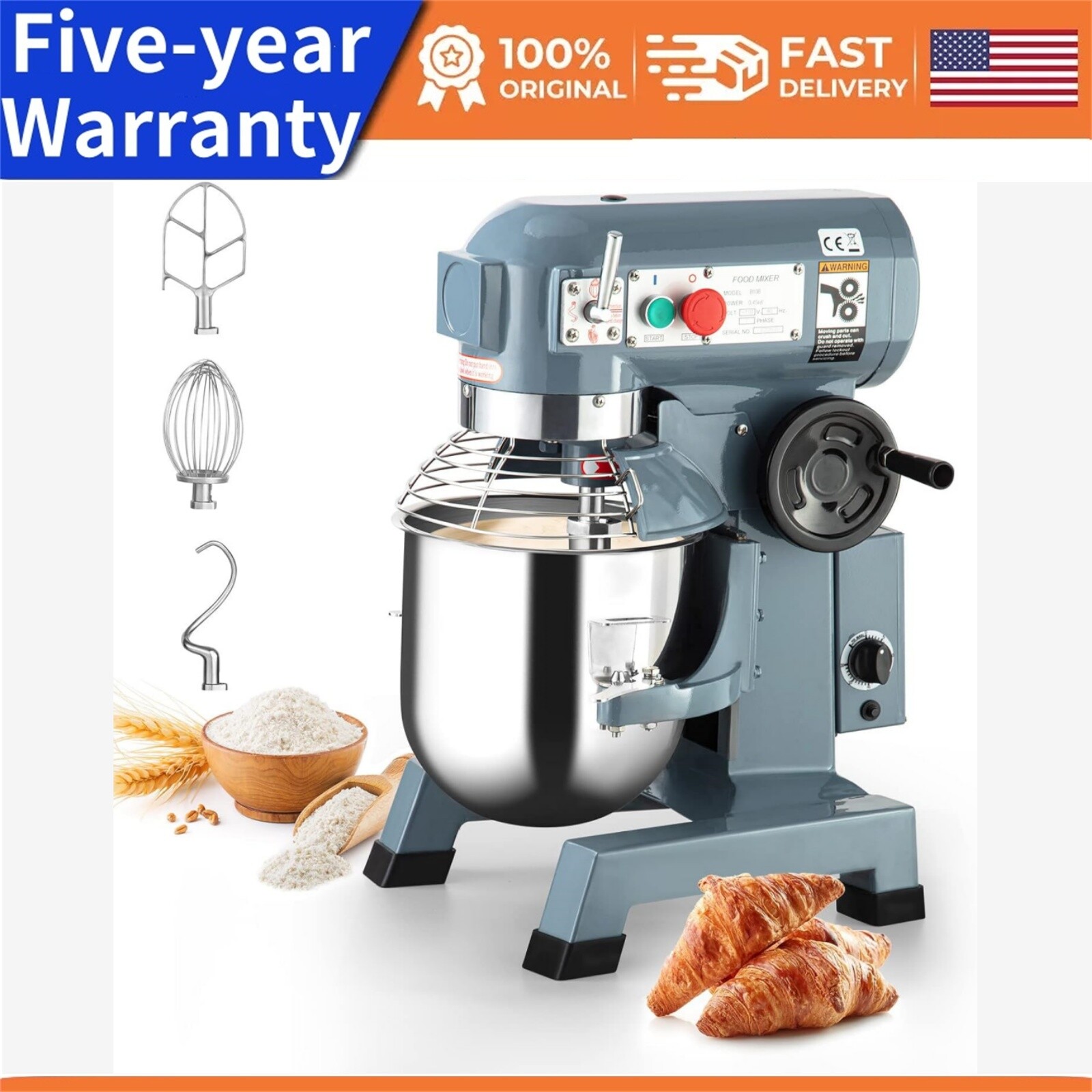Commercial Food Mixer 15Qt 600W 110V 3 Speeds Adjustable Stainless Steel Bowl