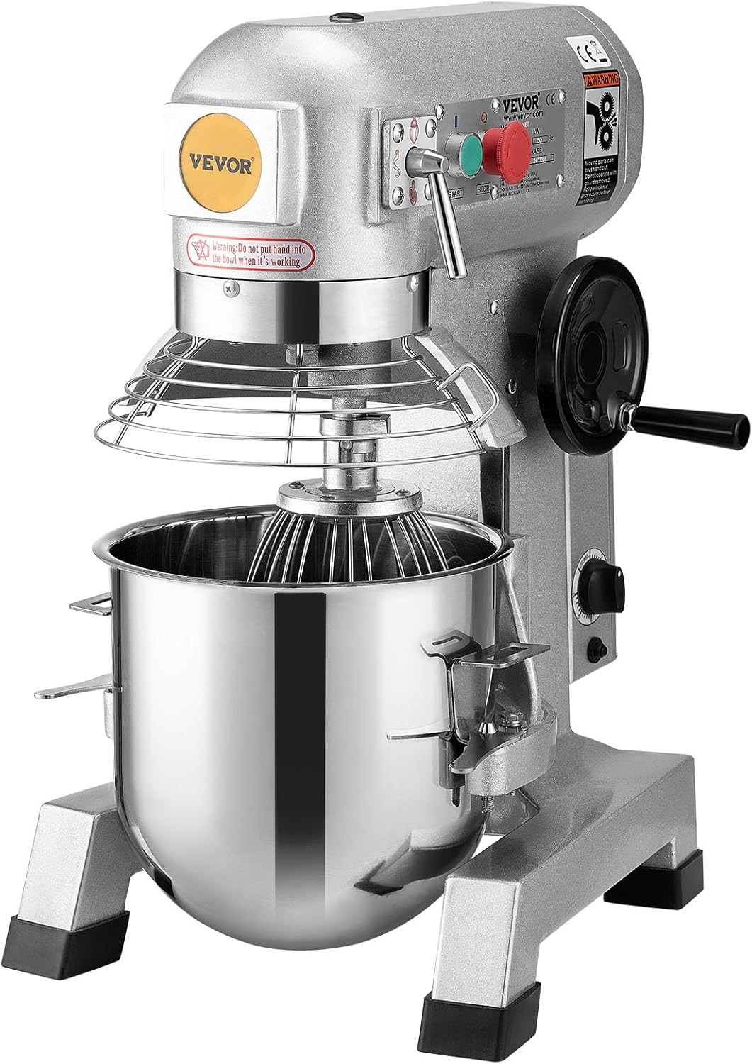 15Qt Commercial Food Mixer with Timer, 500W, 3 Speeds, Dough Hook & Whisk