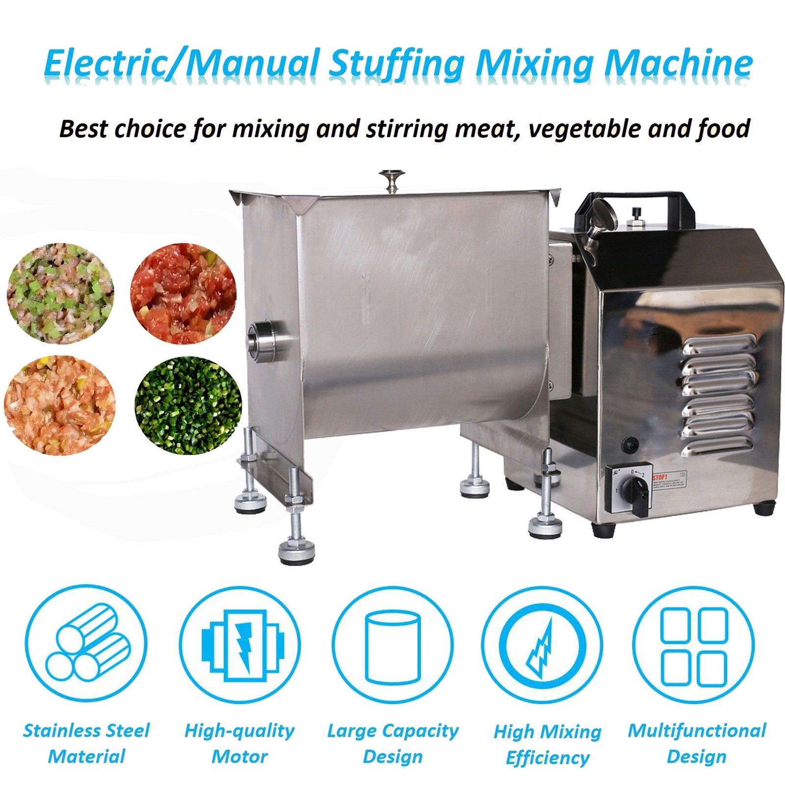 110V Food Mixer Electric/Manual Meat Processing Machine Meat Stuffing Mixer