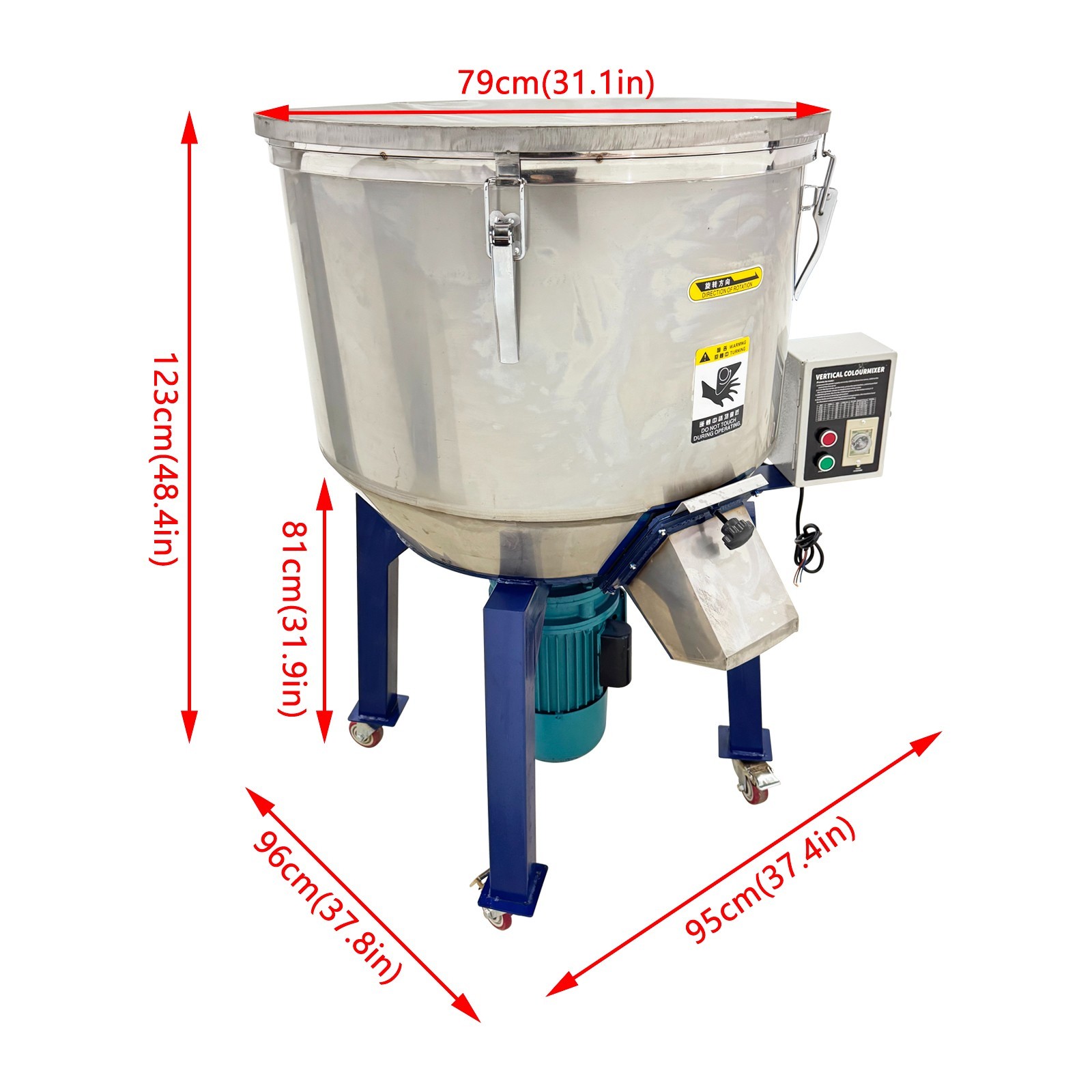 220V Industrial Stainless Steel Plastic Particle Mixer Blender Vertical 100KG