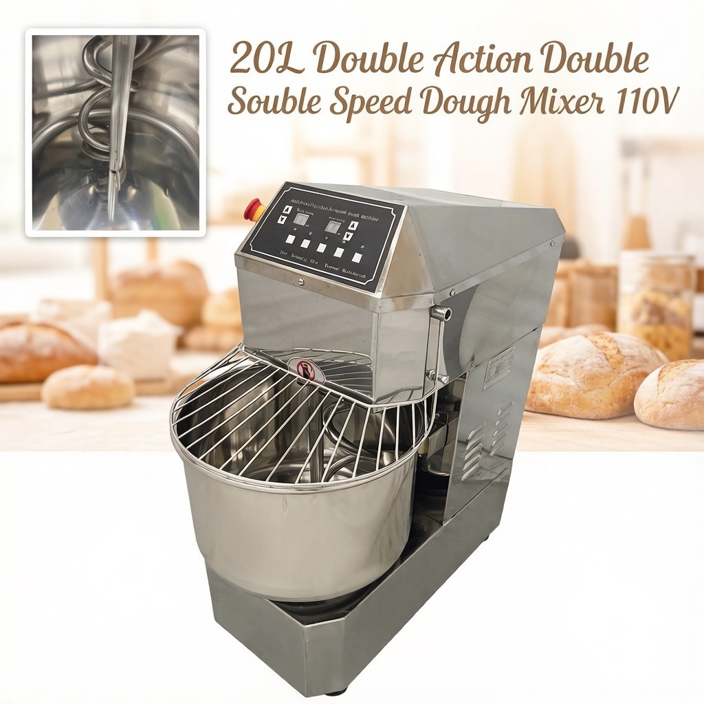20L Double Action Double Speed Dough Mixer Flour Kneader Machine Stainless 110V