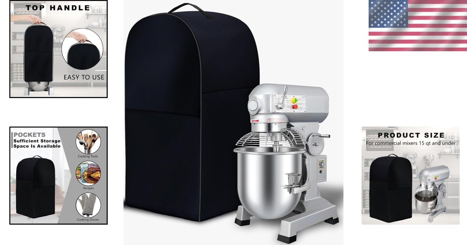 Durable Dustproof Commercial Mixer Cover with Storage Pockets – 15QT