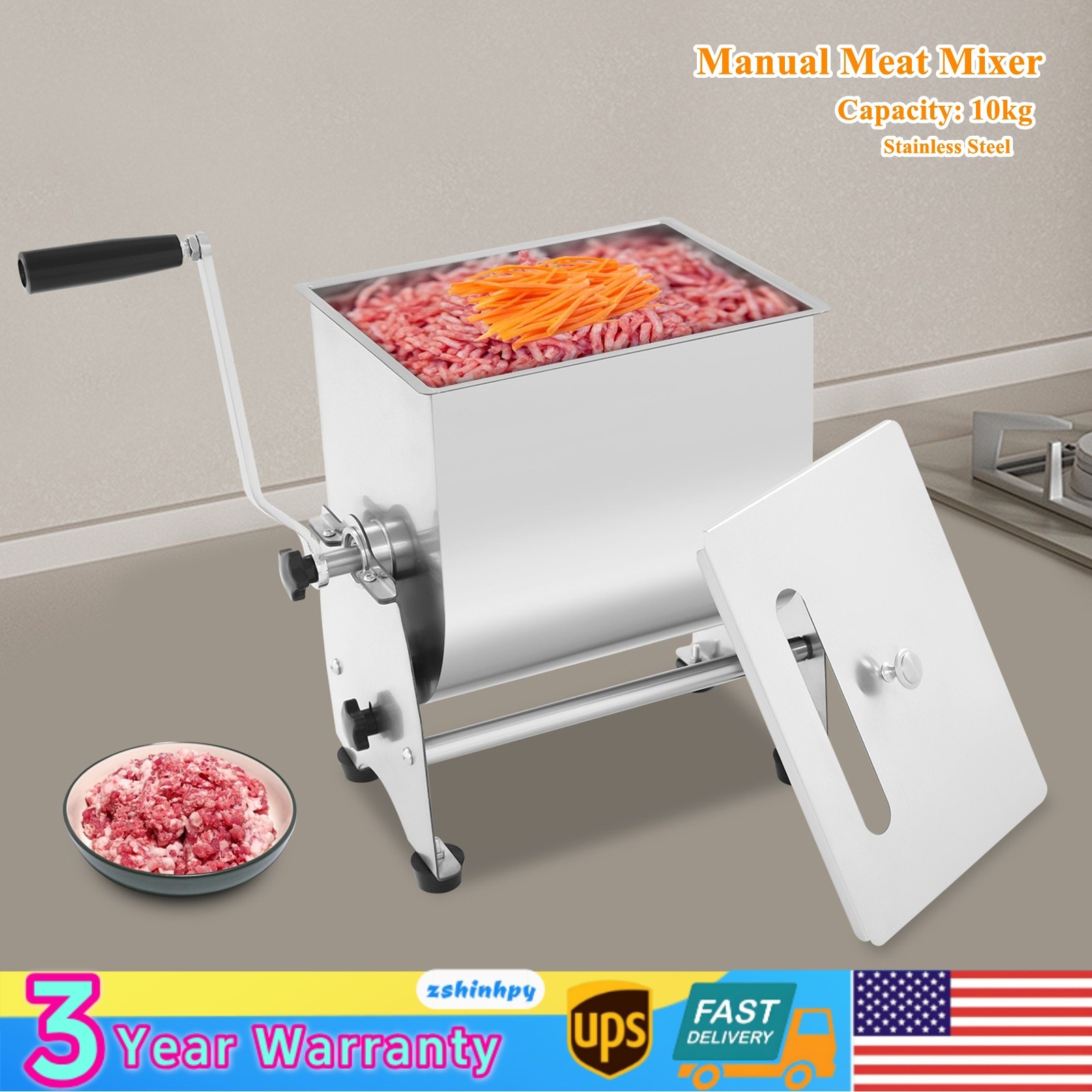 22LB 90° Tilt Manual Meat Mixer Hand Meat Sausage Mixer Machine Stainless Steel