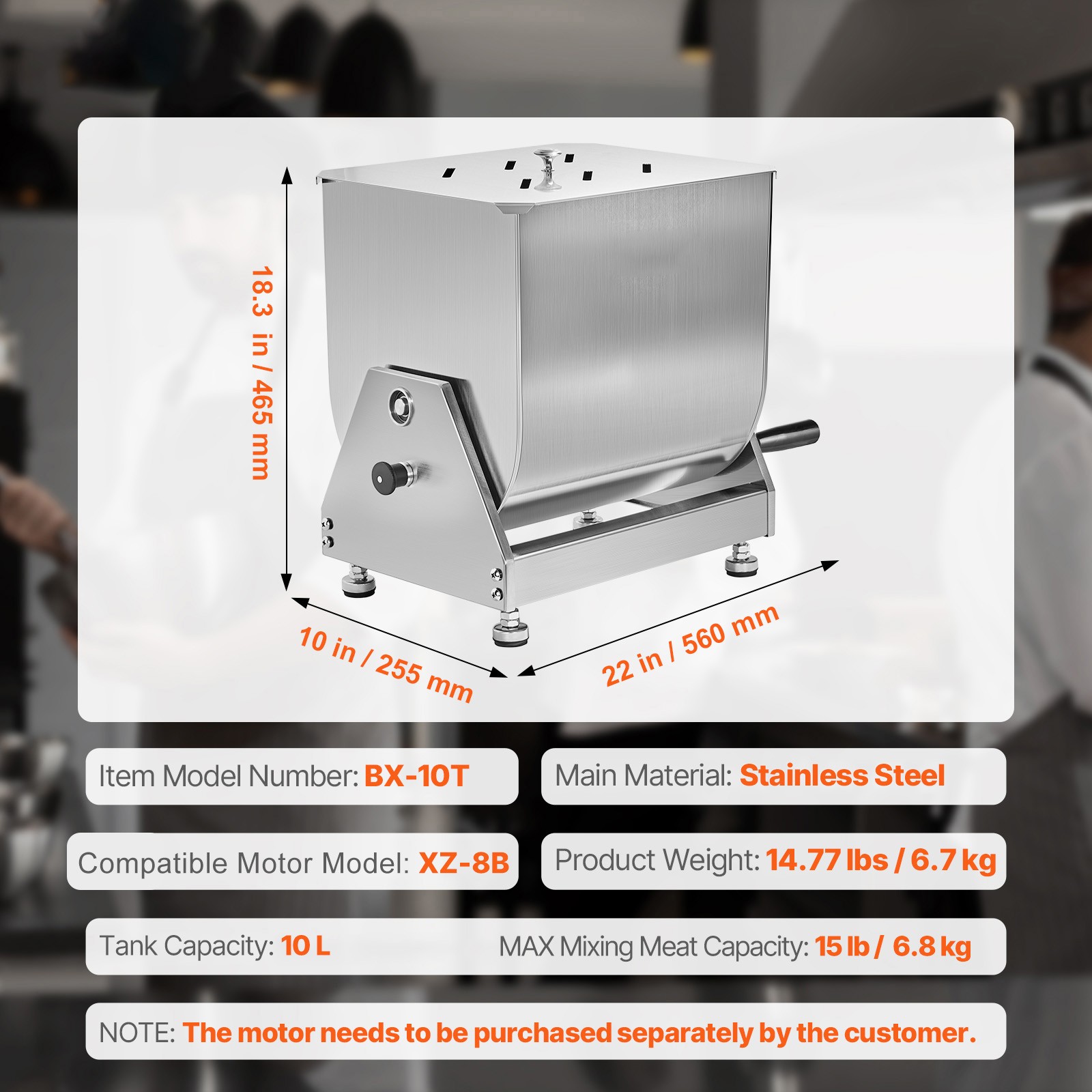 Uimoso Manual Meat Mixer 10L Tilt Tank Mixing Max 15LB for Meat Sausage Mixer