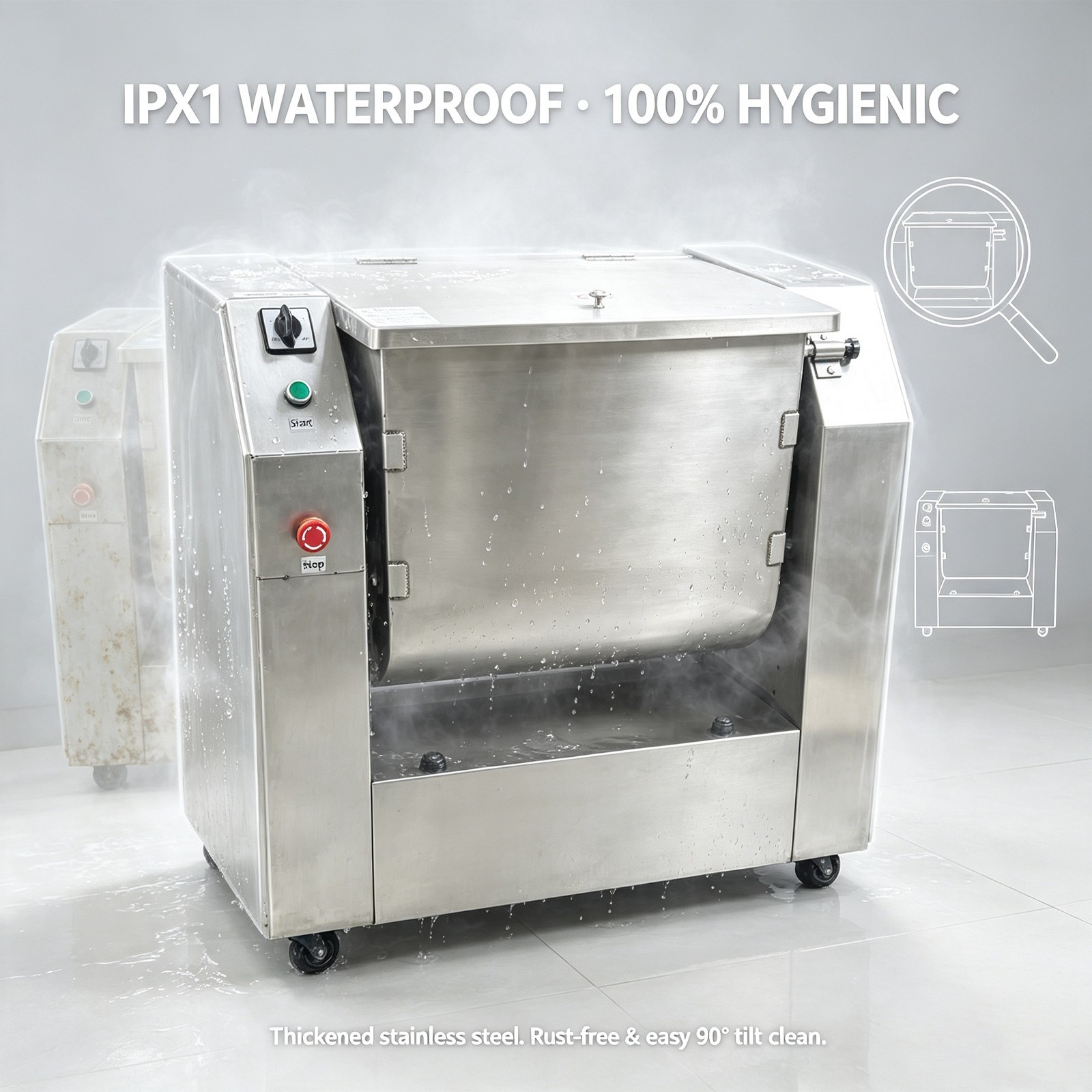 75L Industrial Dough Mixer, 220V 3-Phase, 110.23lb Dry Flour, Auto-Stop Lid, 90°