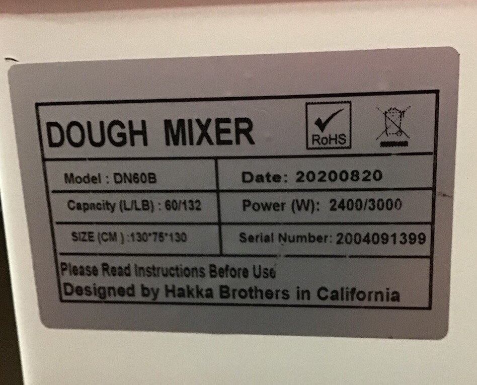 Hakka Commercial Dough Spiral Dough Mixer 60Qt Fixed Head 2 Speed – Model DN60B
