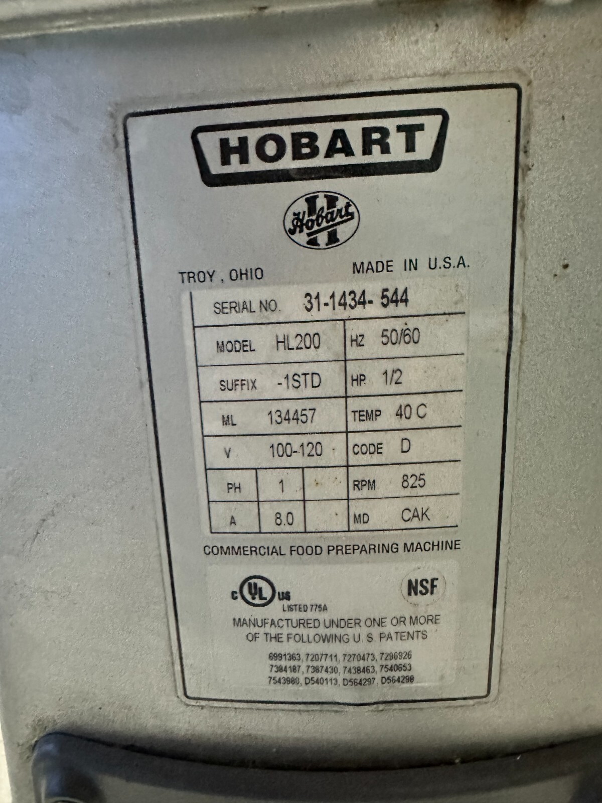 Hobart Legacy 20qt Dough mixer HL200 Bakery Pastry Shop (With BOWL – NOT SHOWN)