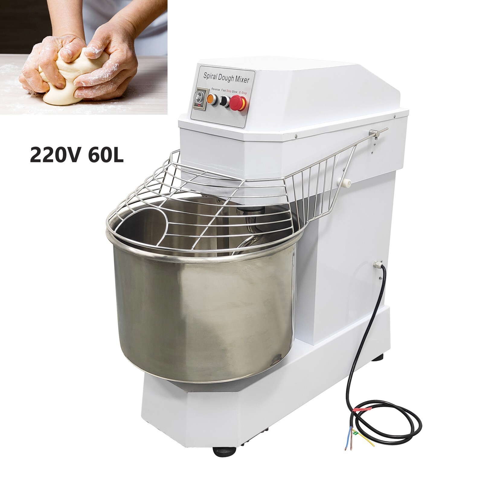 60L Double Speed Double Action Dough Mixer 220V Spiral Dough Kneading Machine