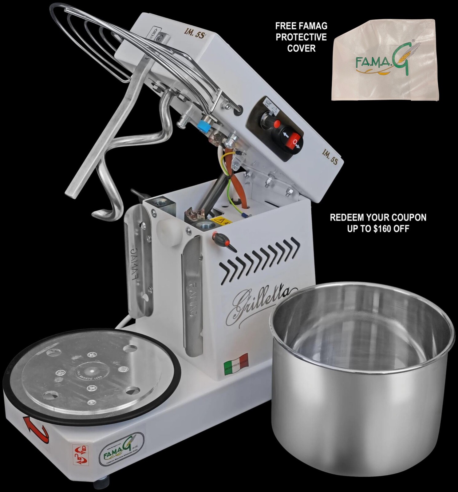 Famag Spiral Mixer IM5S 10V (5KG) Removable Bowl 10 Speed MADE IN ITALY HH High