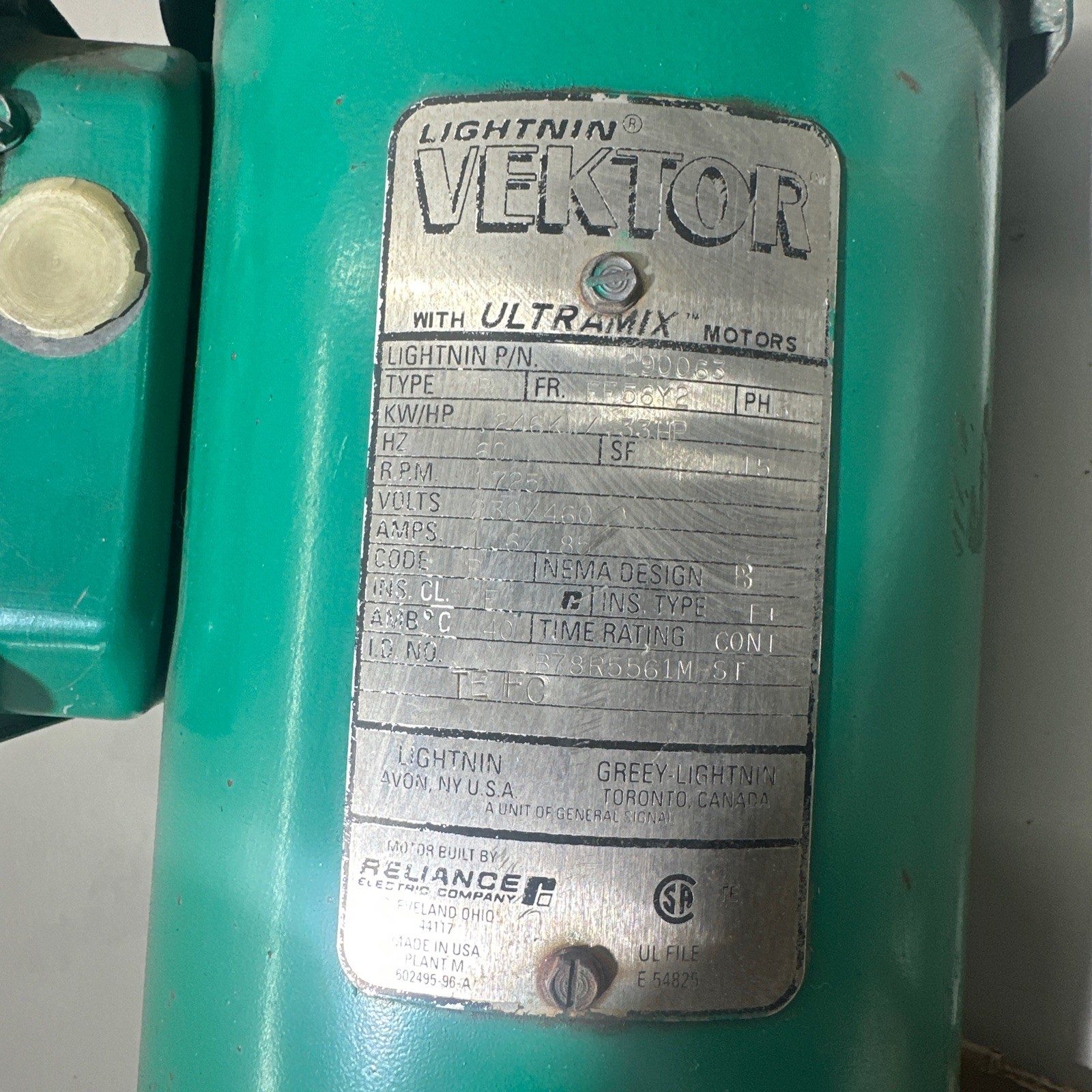 LIGHTNIN VEKTOR 290063 1/3HP W/ VEKTOR V8S25 Mixer Assembly – UNTESTED PREOWNED