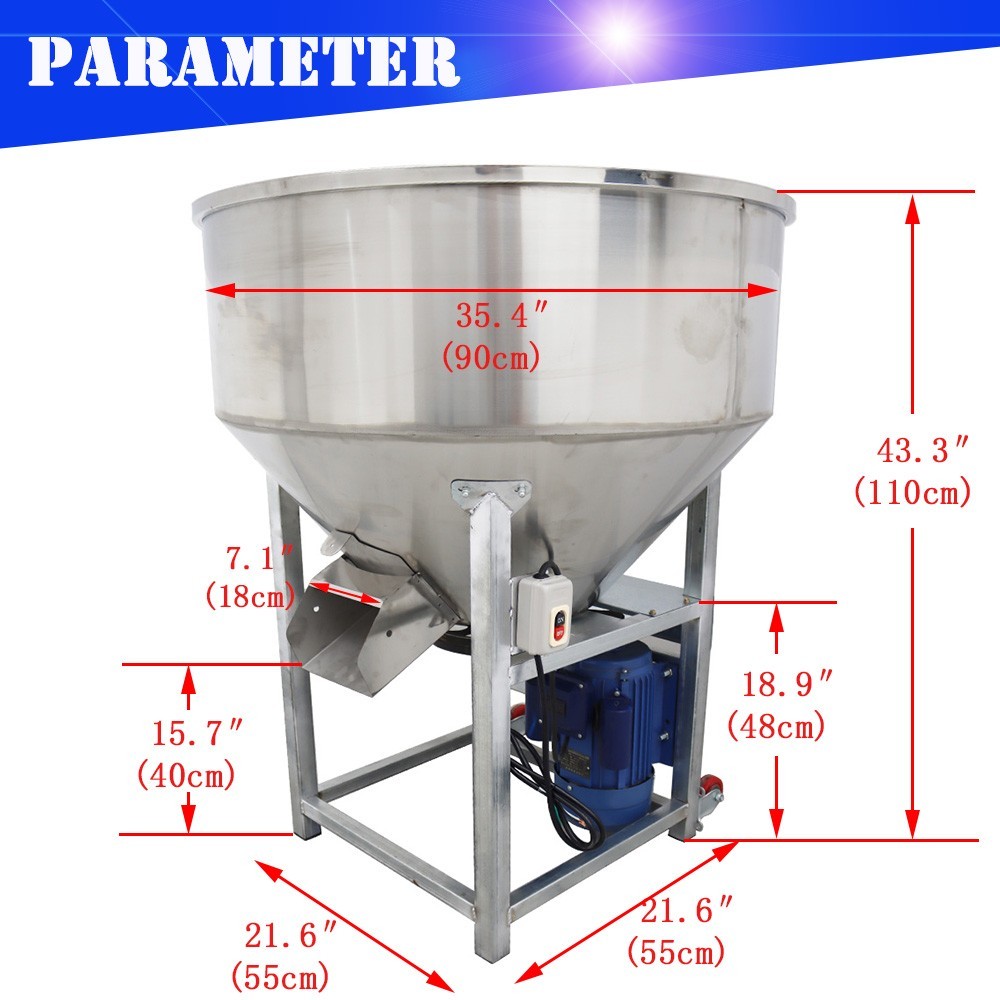 440lbs Vertical Feed Mixer Drum Blender Stainless Steel 220V Dry Wet Grain Seed