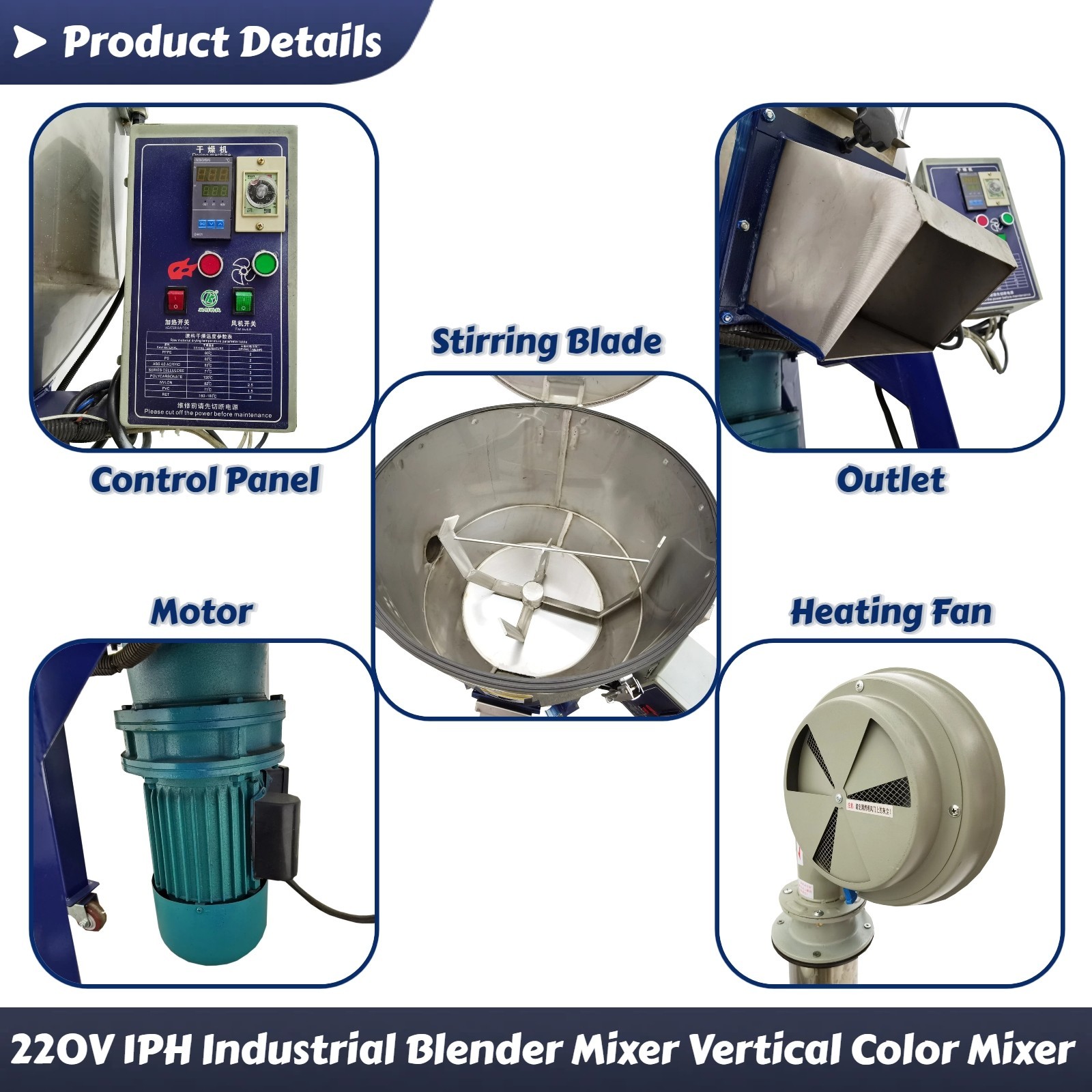 220V 1PH 4KW Stainless Steel Industrial Blender Mixer Vertical Color Mixer 100KG