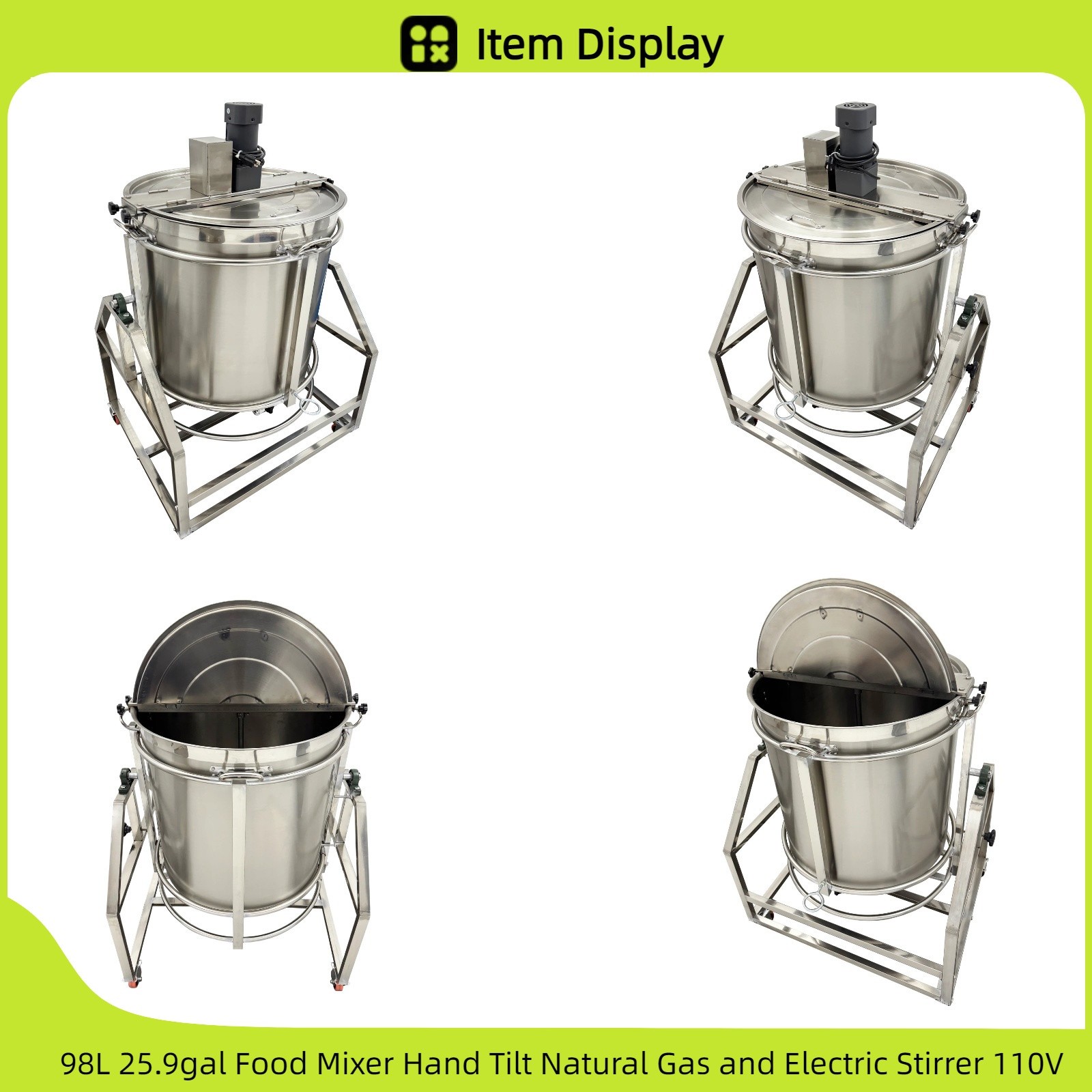 25.9gal Food Mixer Hand Tilt Natural Gas and Electric Stirrer 110V Heating Stirr