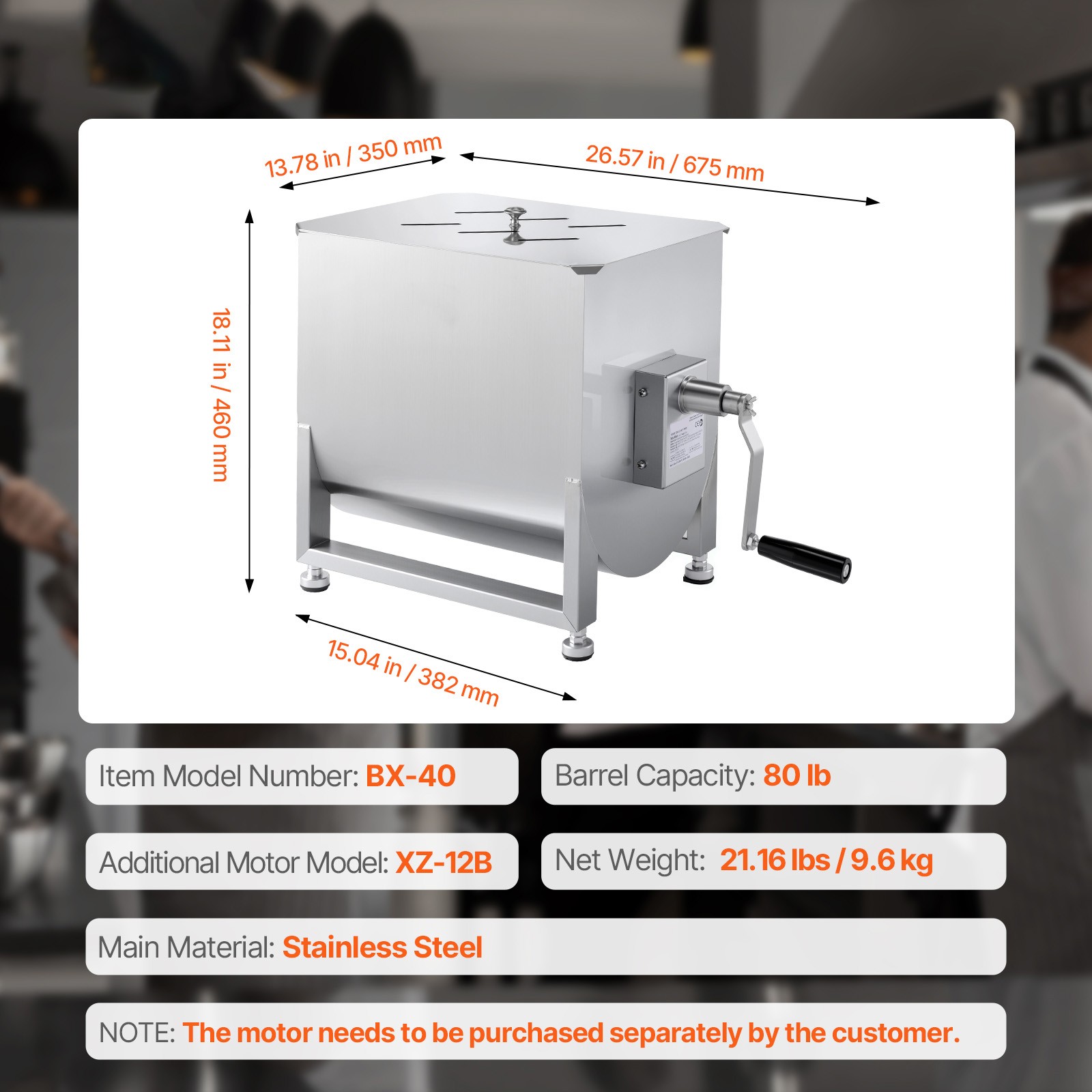 Manual Meat Mixer Fixed Tank Mixing Max 80LB Meat Sausage Mixer Machine