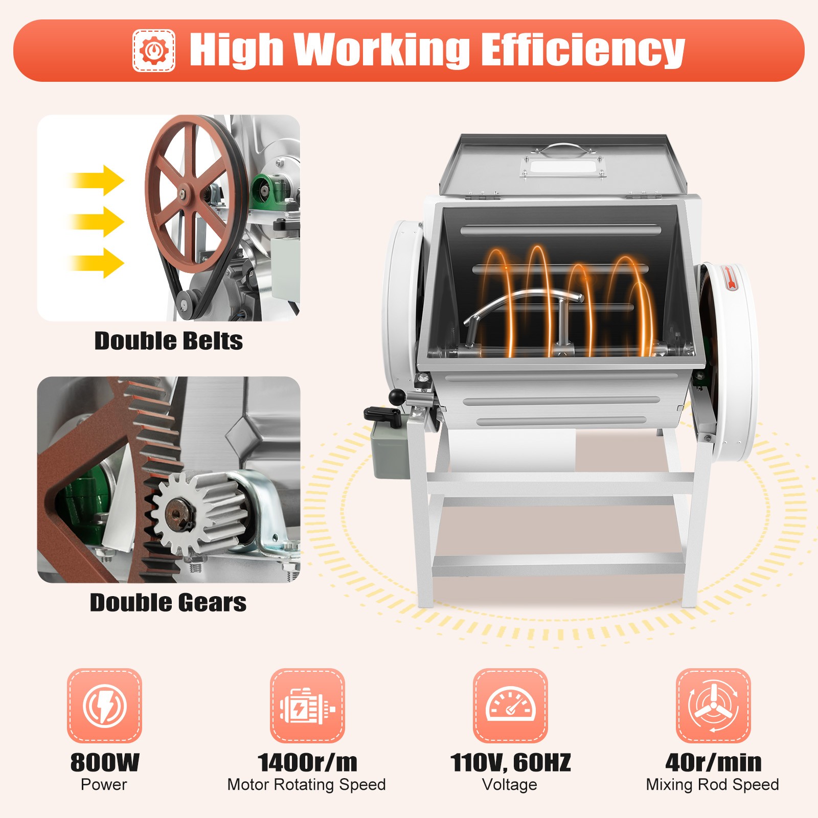 110V Dough Mixer Machine 30 QT 15KG Commercial Electric Flour Meat Mixing Mixer