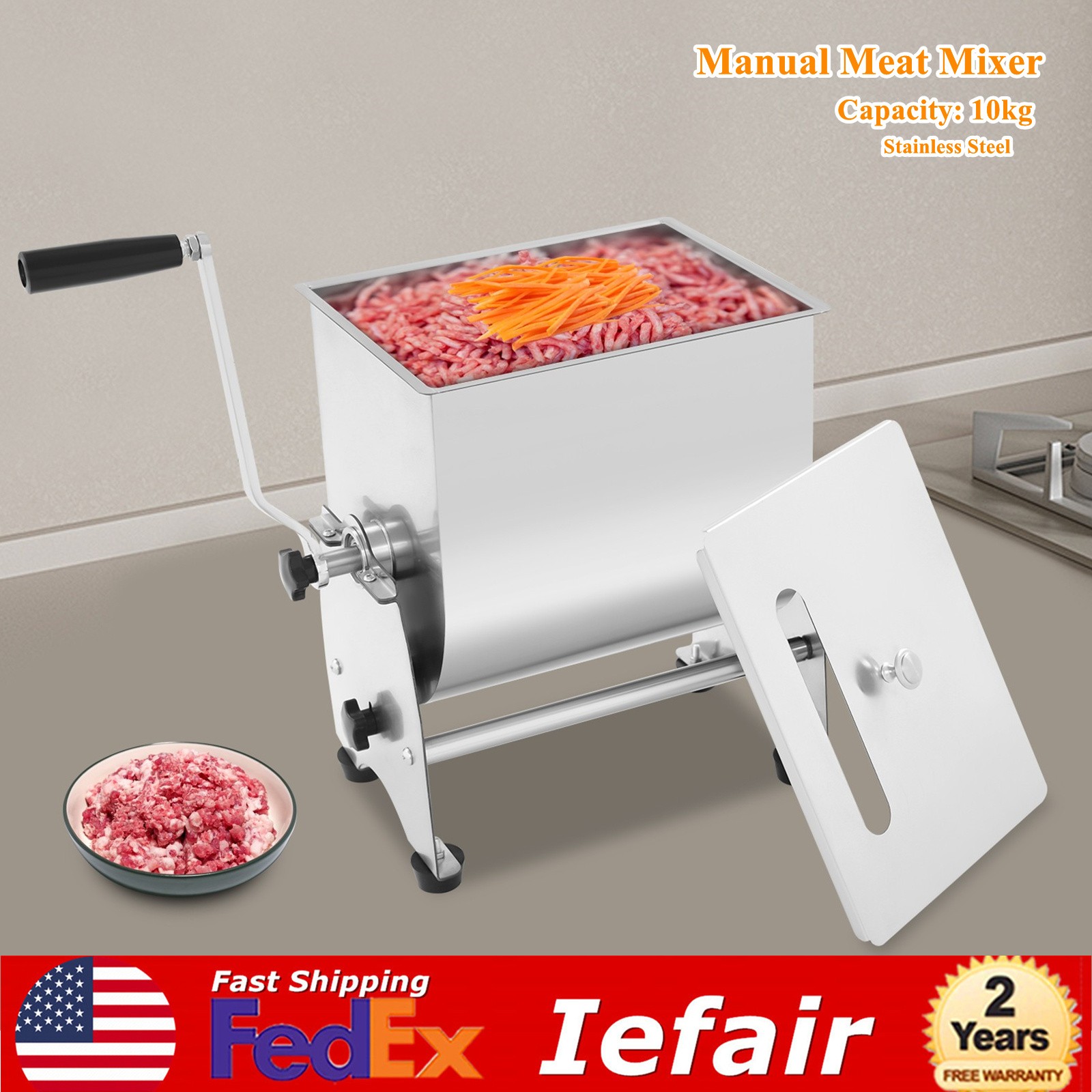 22LB 90° Tilt Manual Meat Mixer Hand Meat Sausage Mixer Machine Stainless Steel