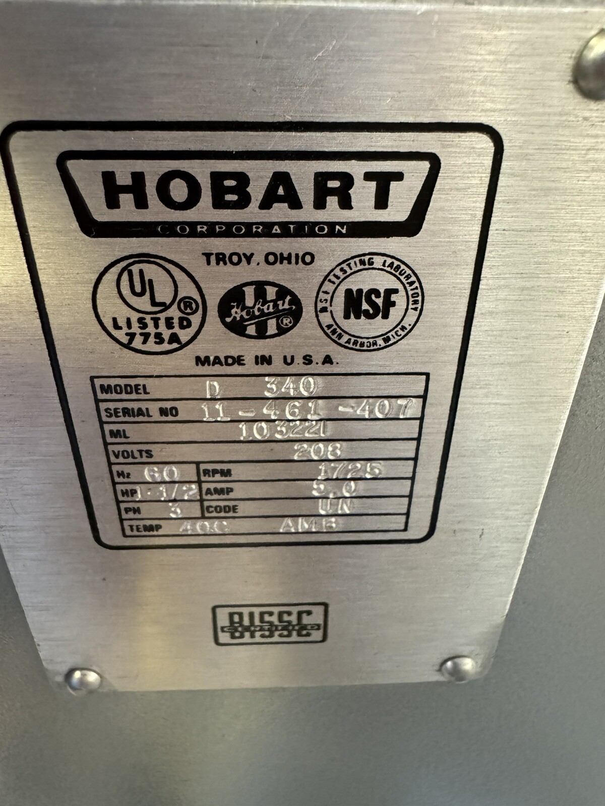 Hobart D340 Planetary Mixer 40 Qt w/ Bowl & Whip Attachment-Refurbished 208v 3Ph