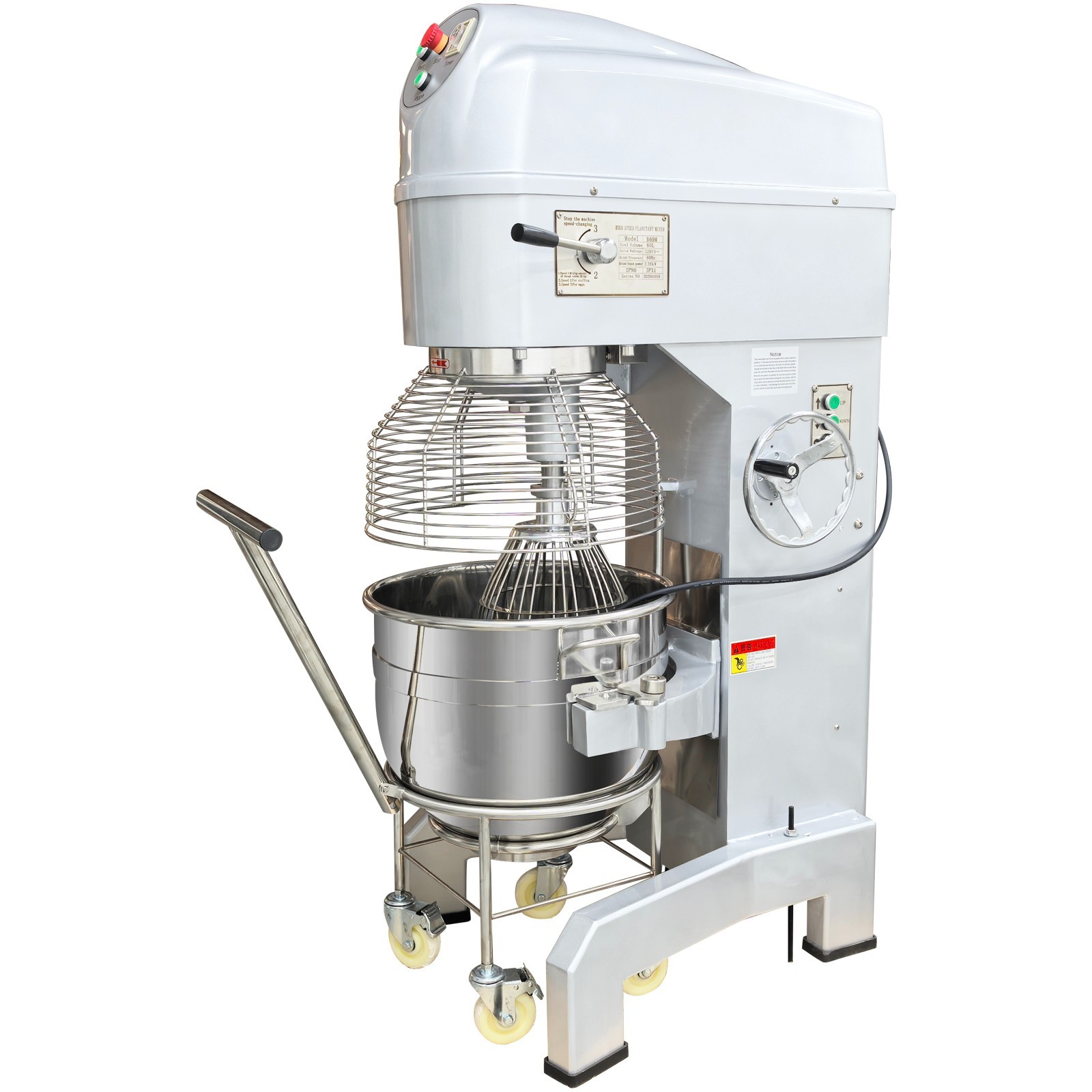 60L Dough Mixing Machine with Trolley 220V 3phase Movable Stuffing Mixer Blender