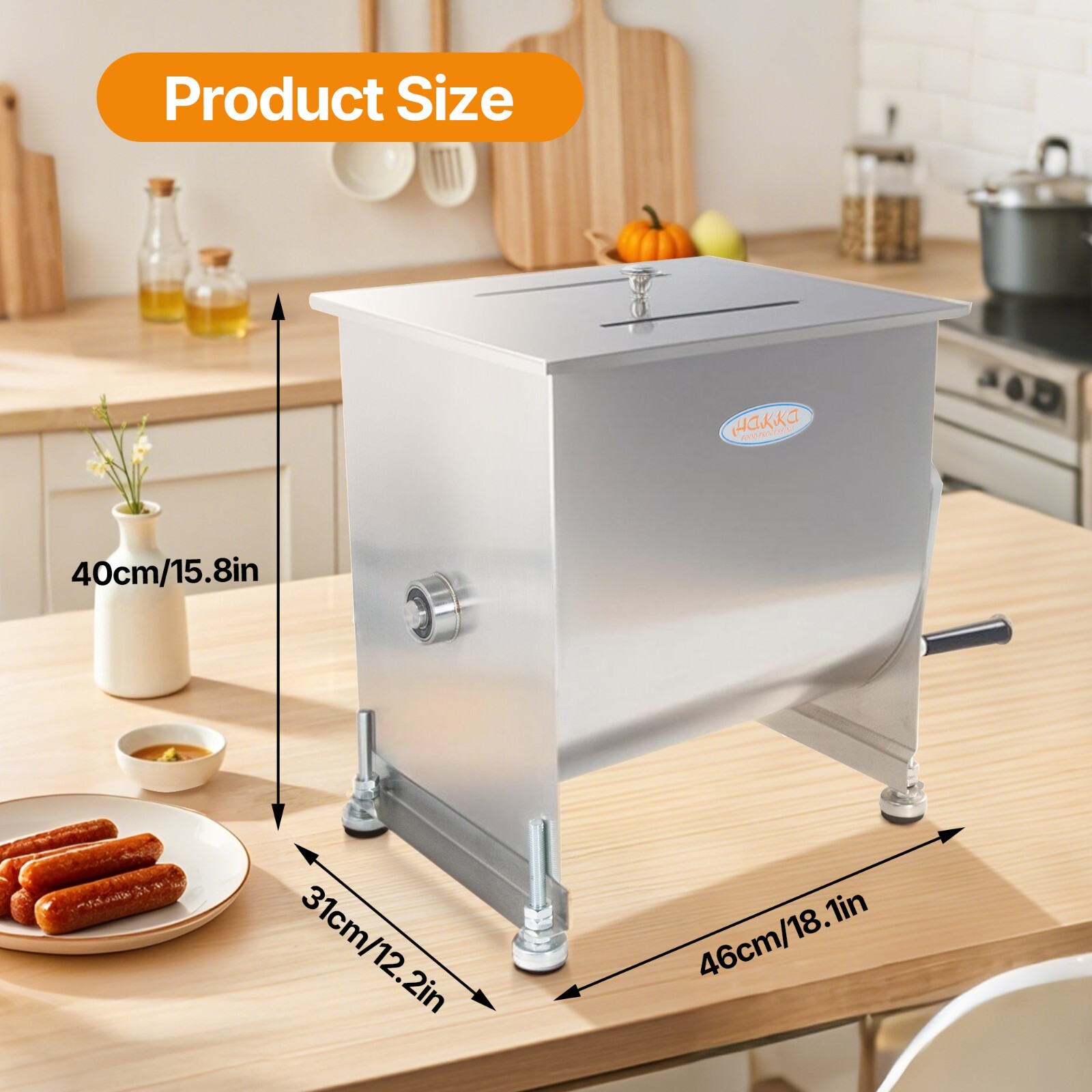 CMI Manual Meat Mixer Machine 22.5L 45Lbs Stainless Steel Kitchen Sausage Mixing