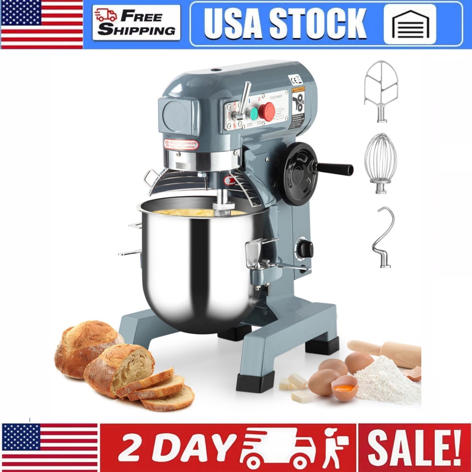 🔴20QT Commercial Food Mixer with Timing Function 1100W 110V 3 Speeds Adjustable