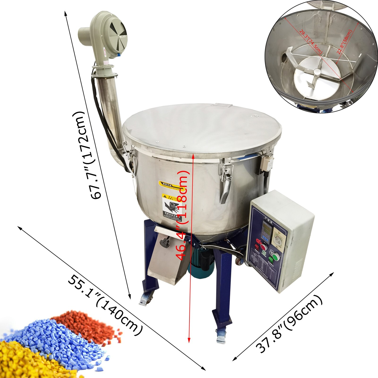 220V 1PH Vertical Industrial Stainless Steel Blender Mixer Color Mixer 100KG