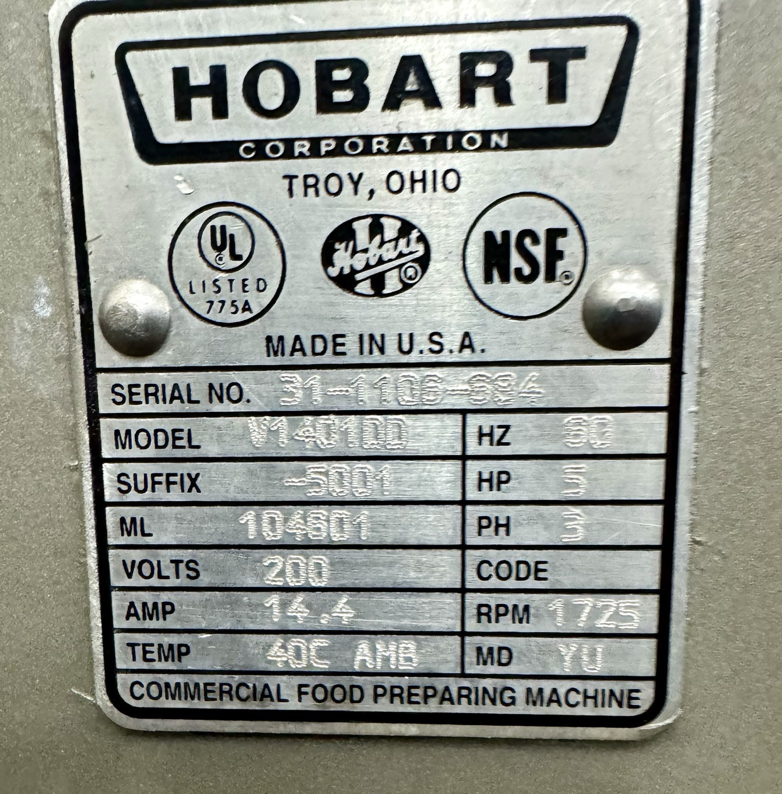 Hobart 140qt mixer V1401 Mixer Bowl Guard W Stainless Steel Bowl 1 Attachment