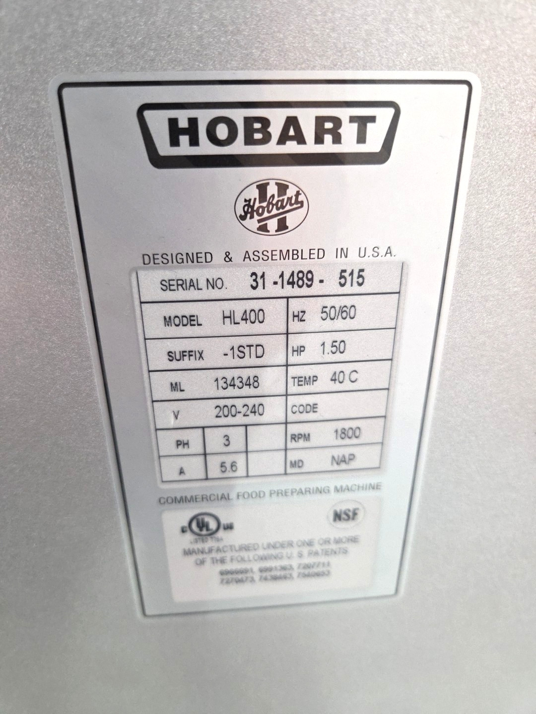 NEW HOBART 40QT Mixer HL400 W/ Hook, Whip, Paddle, Bowl – 3PH/1.5HP – Watch VID!