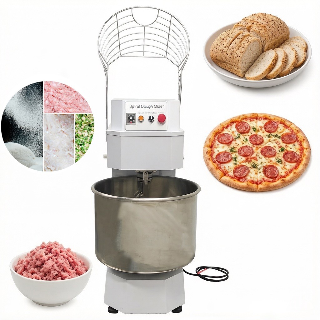 60QT Commercial Spiral Dough Mixer,220V Electric Pizzeria Dough Kneading Machine