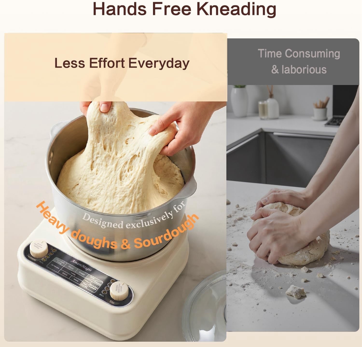 5.3QT Dough Kneader Machine with Timer & Fermentation, Electric Dough Mixer for