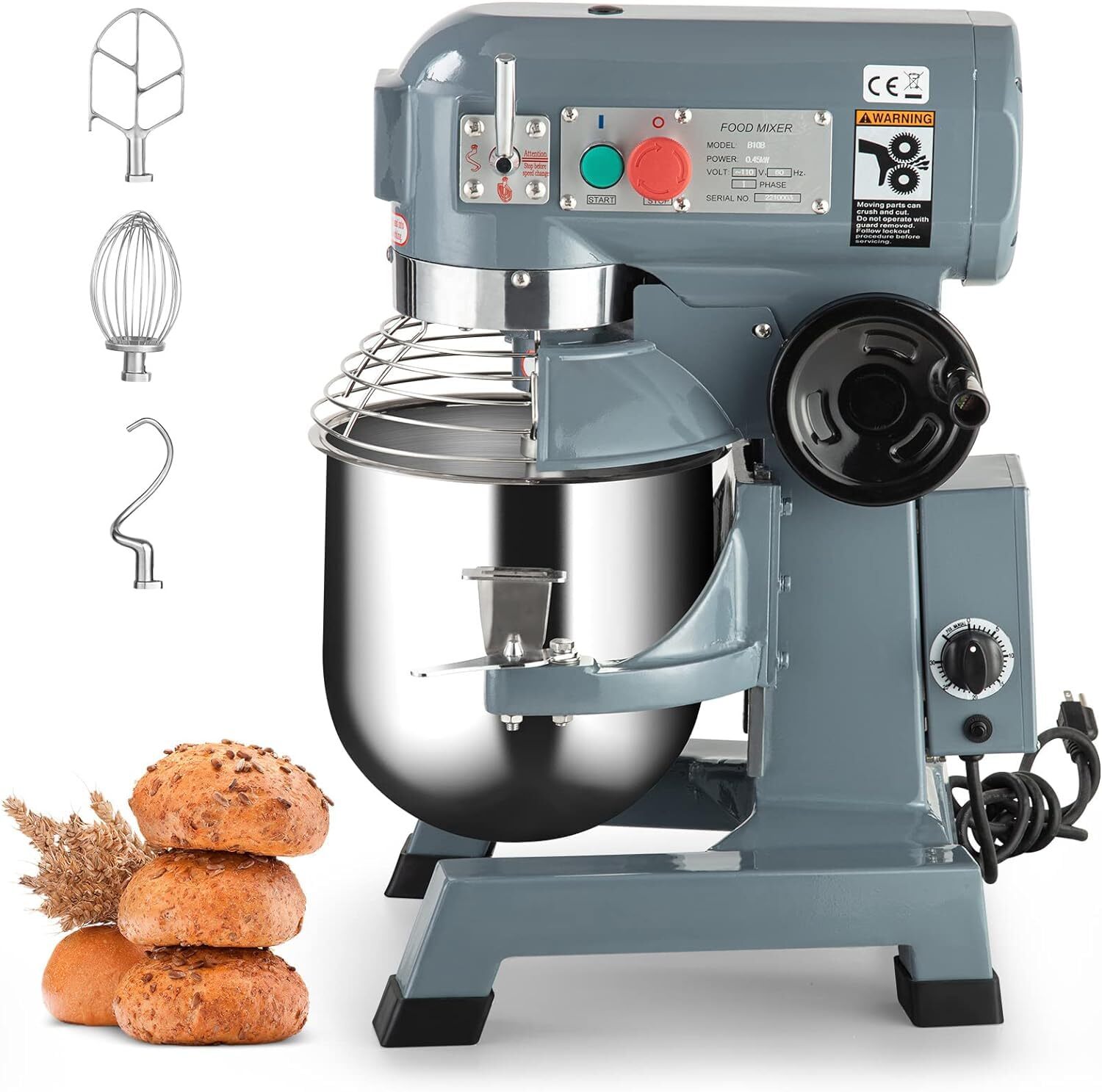 Commercial Food Mixer 15Qt 600W 110V 3 Speeds Adjustable Stainless Steel Bowl