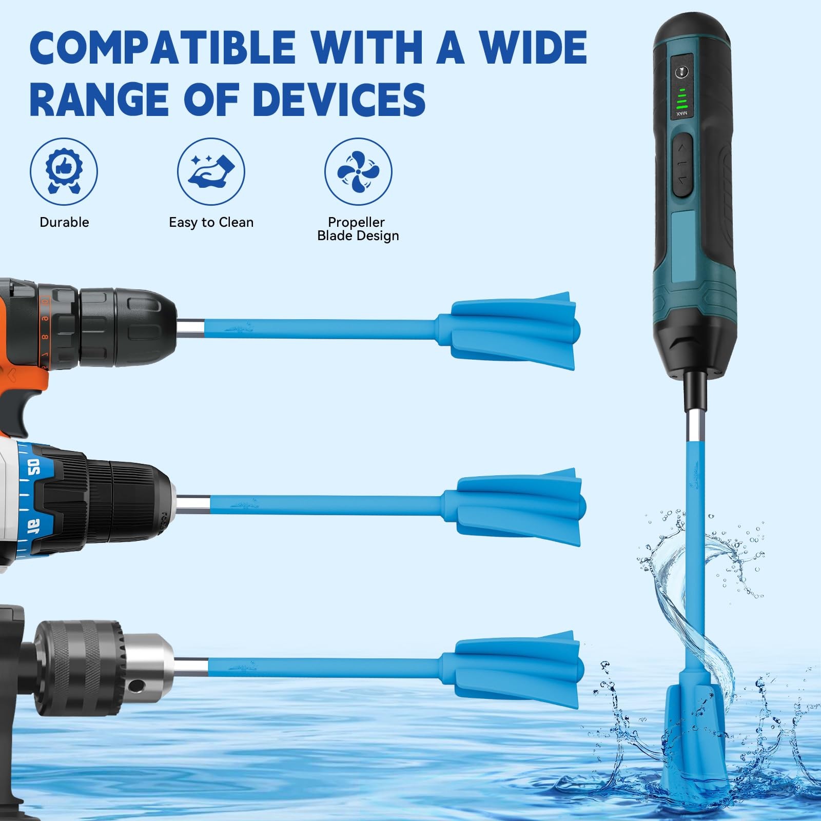 Suzzam Silicone Resin Mixer Paddles, 4-Piece Epoxy Silicone-4PCS, Blue